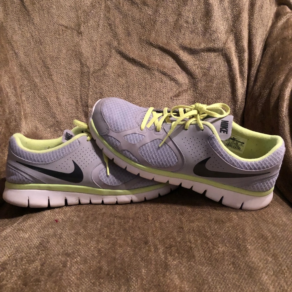 Nike Grey and lime green shoes.